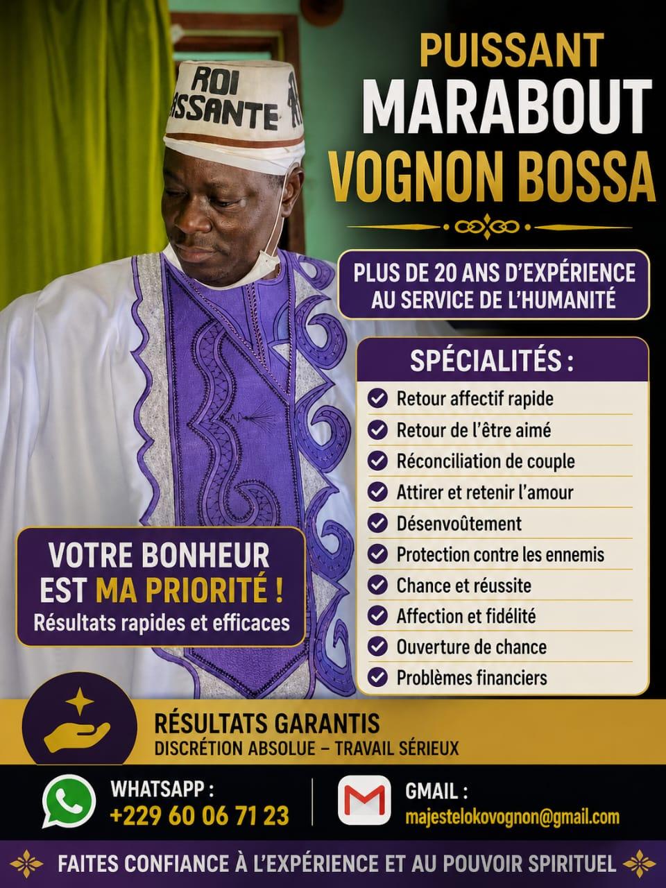 MARABOUT VOYANT MEDIUM VOGNON BOSSA spécialiste du retour affectif, Faites revenir l'être aimé en 3 à 7jours